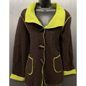Wool Jacket Women M Brown Green Toggle Pockets Cottage Peasant Boho Blazer